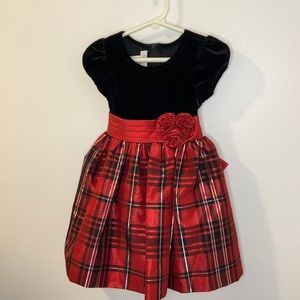 Bonnie Jean Black Velvet, Shimmering Red & Black Plaid, Red Sash Holiday Dress